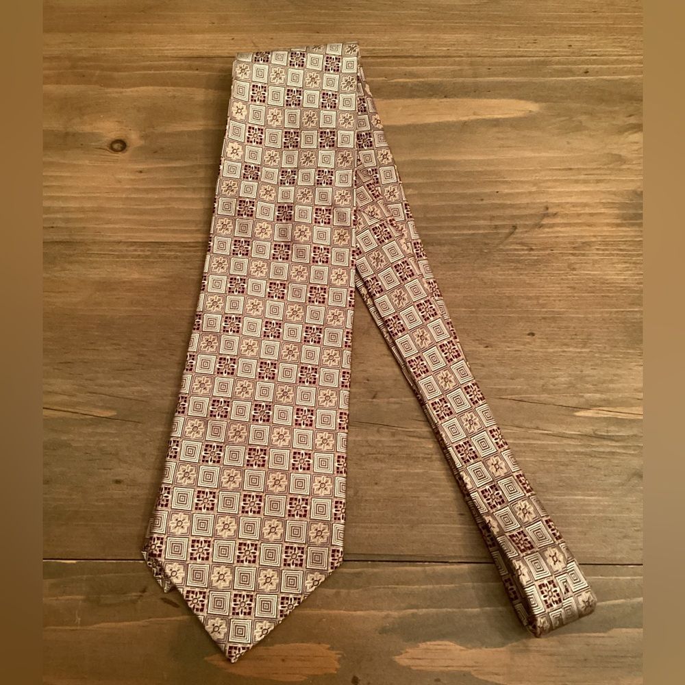 Joseph  Feiss International Silk Tie Burgundy Gold Geometric 4
